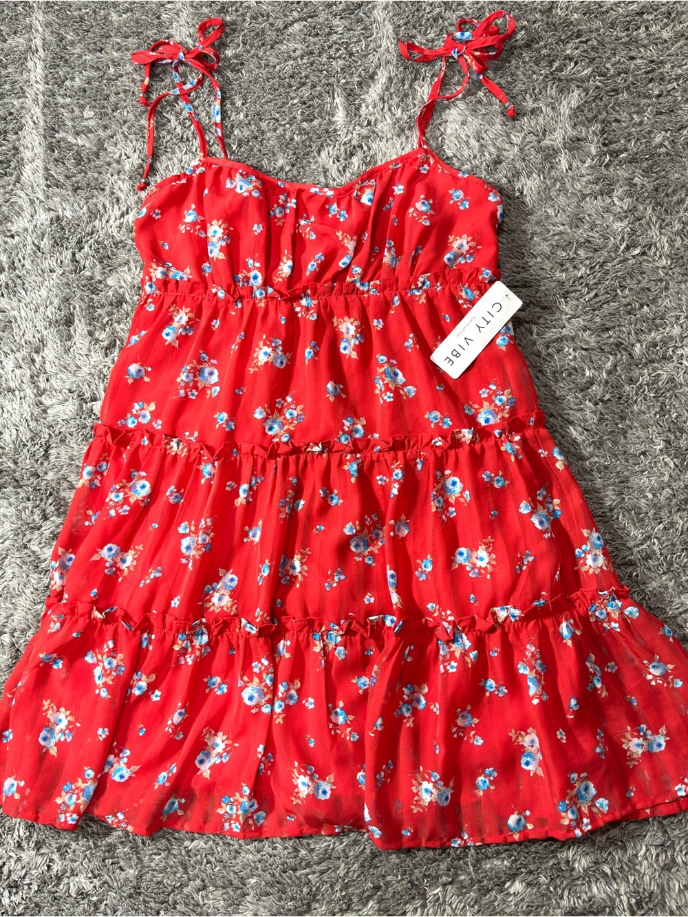 City Vibe Red orange Floral Tie-Shoulder Mini Dress